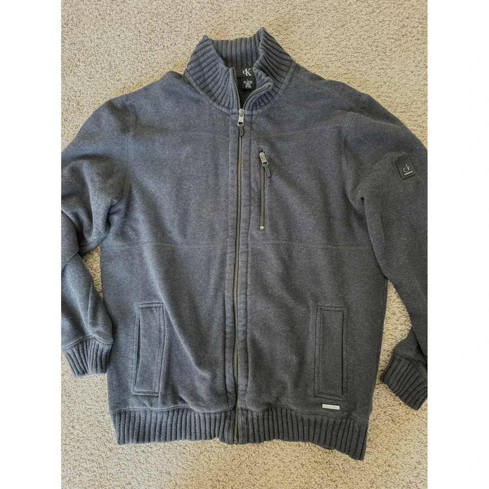 Calvin Klein‎ Men's Full Zip Mock Neck Sweater Jacket Gray Size L